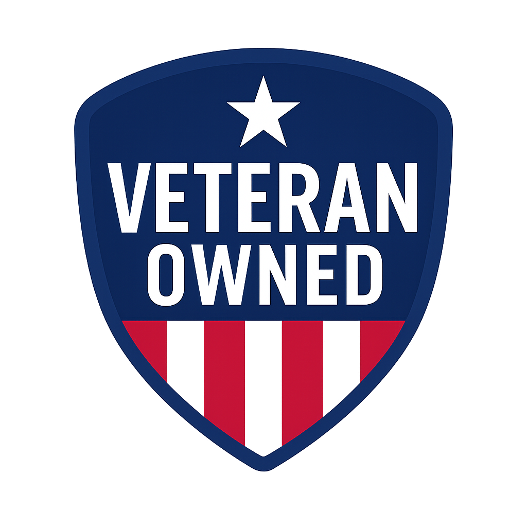 A shield with the words `` veteran owned '' on it