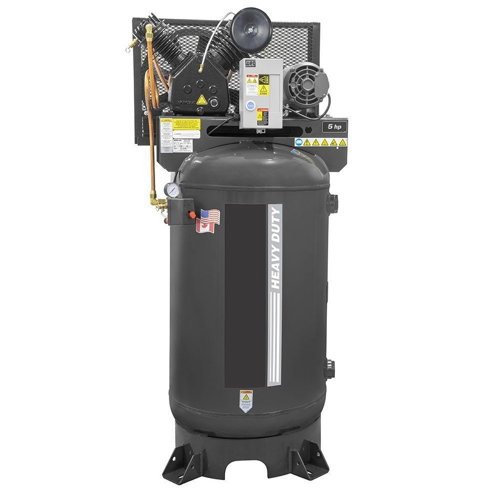 A heavy duty air compressor is shown on a white background.