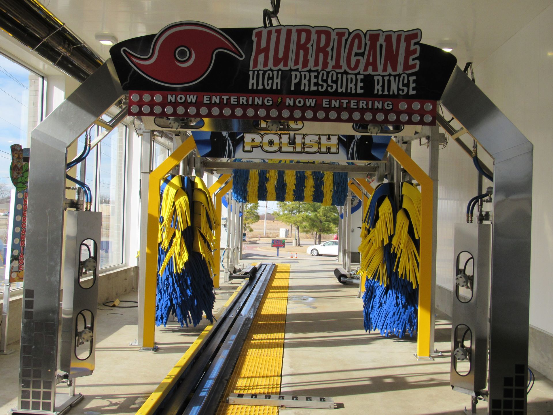 Car wash entrance labeled 