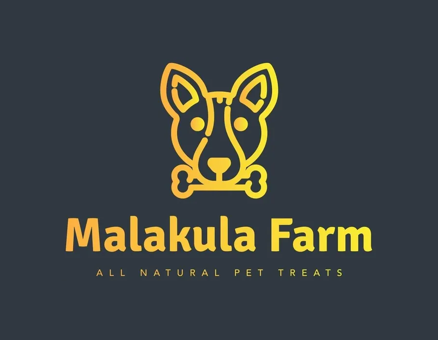 Gold dog logo with bone,