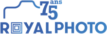 Logo pour Royal Photo avec un design carré bleu et le texte « ROYAL PHOTO ».