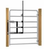 A metal gate with a wooden post attached to it.