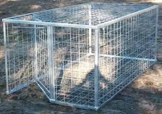 A galvanized hog trap.