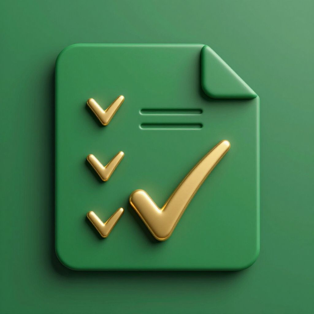 Green document icon with gold checkmarks, signifying task completion.