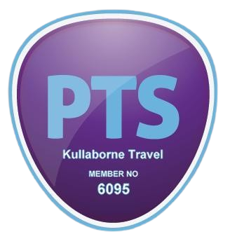 A purple and blue logo for kullaborne travel