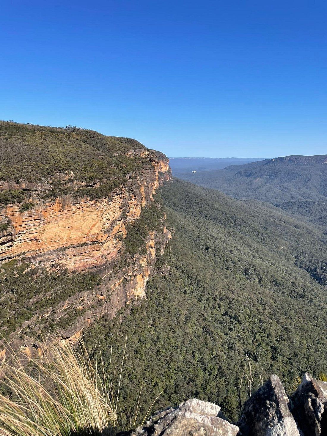 A view of a valley from the top of a mountain.