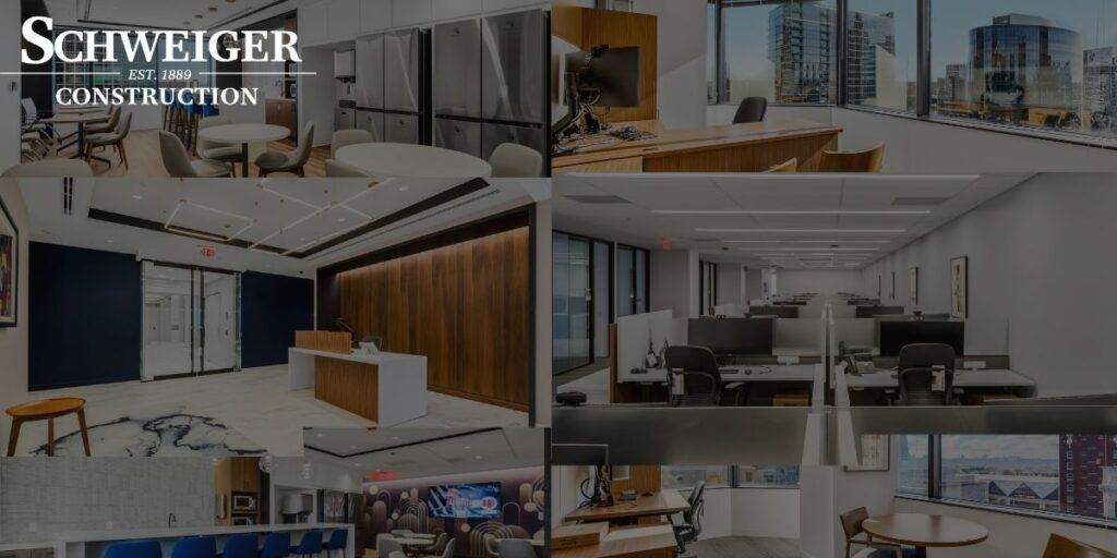 A collage of pictures of a building under construction.