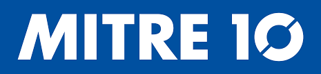 The Mitre 10 logo with white text on a blue background. The "10" includes the company's circular symbol.