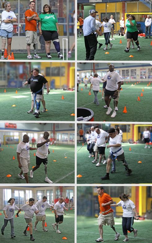A collage of pictures of people running on a field