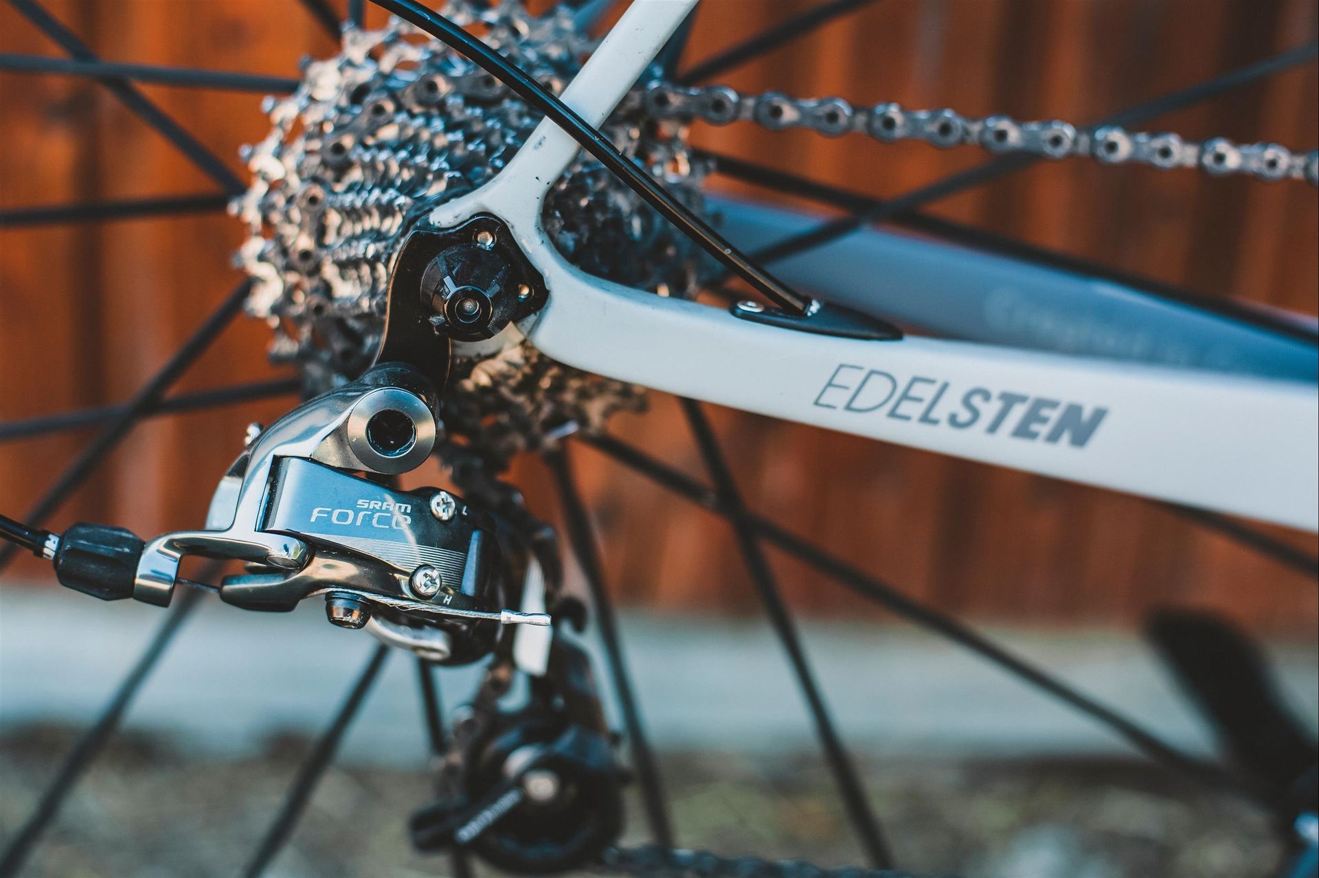 A close up of a bicycle with the word edelsten on it