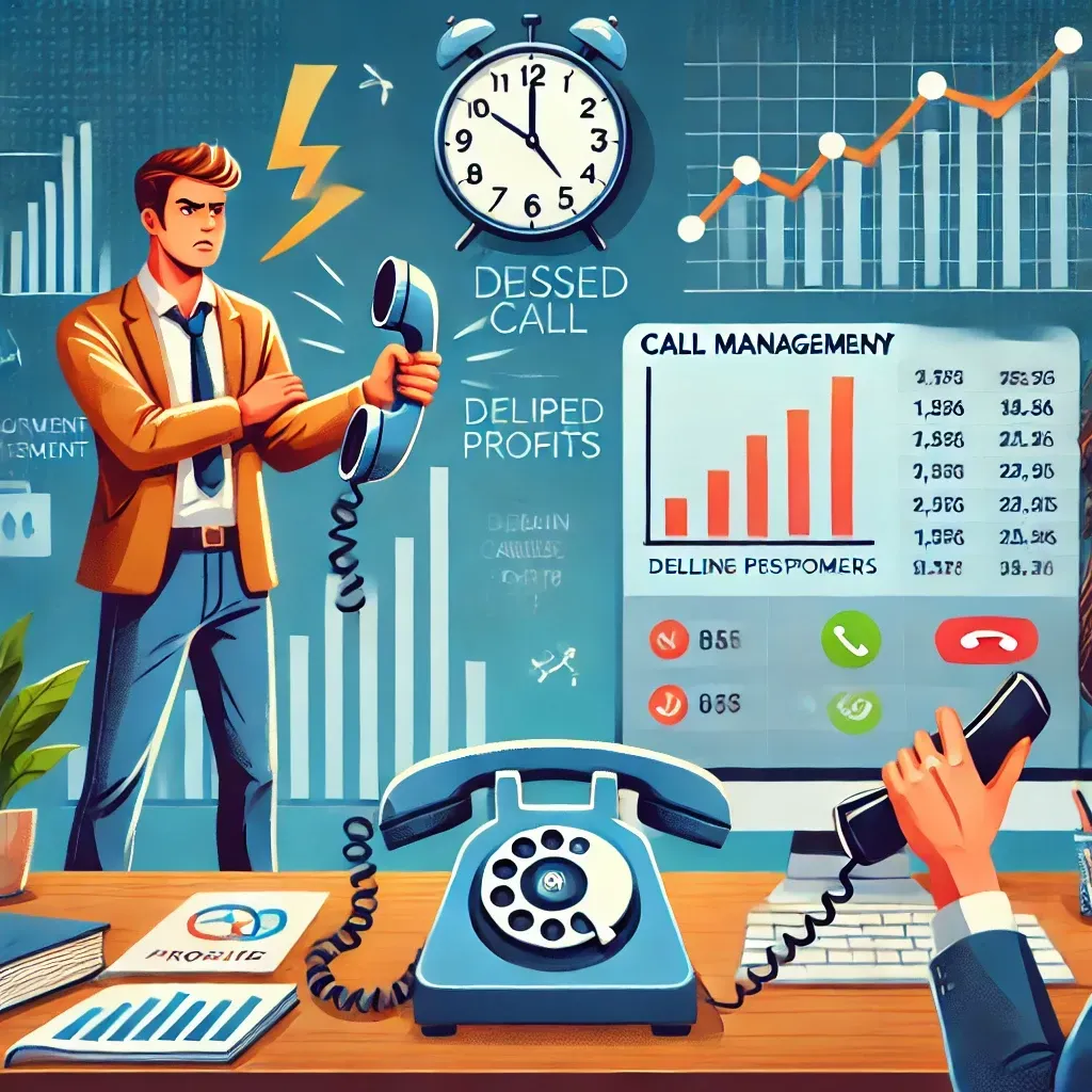 A pixel art illustration of a man holding a telephone