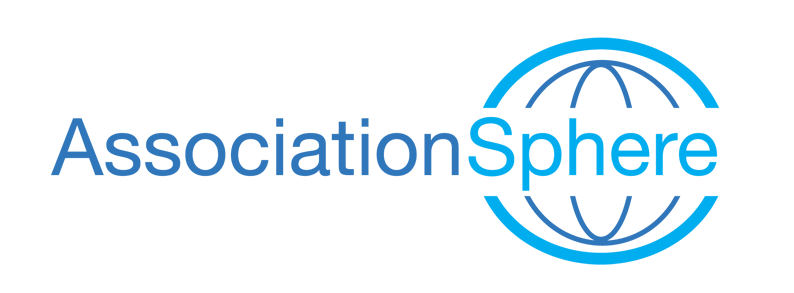 A logo for associationsphere with a globe in the middle