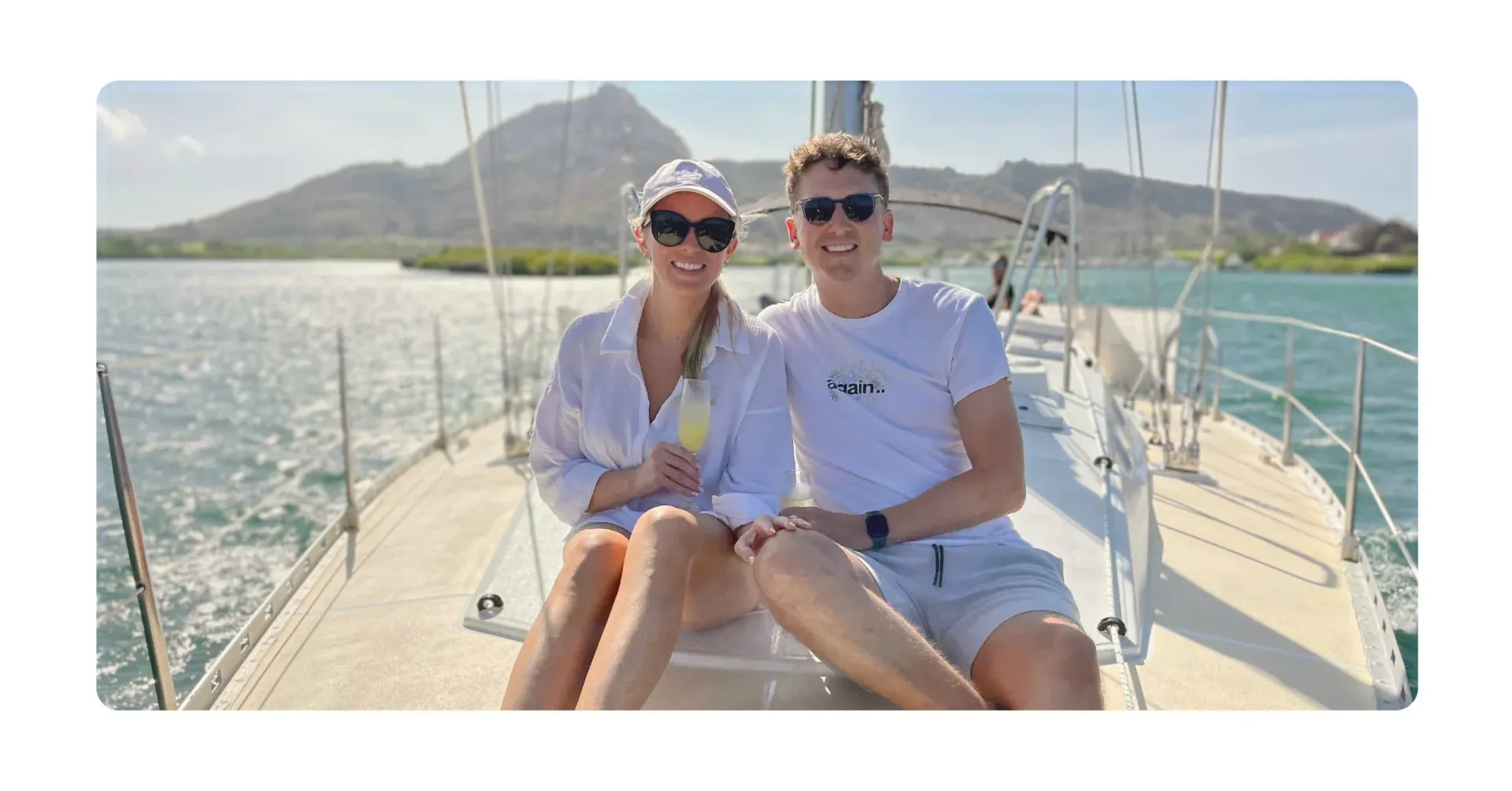 Couple enjoying private boat tour with Maxie Sailing after reading the 5 star reviews