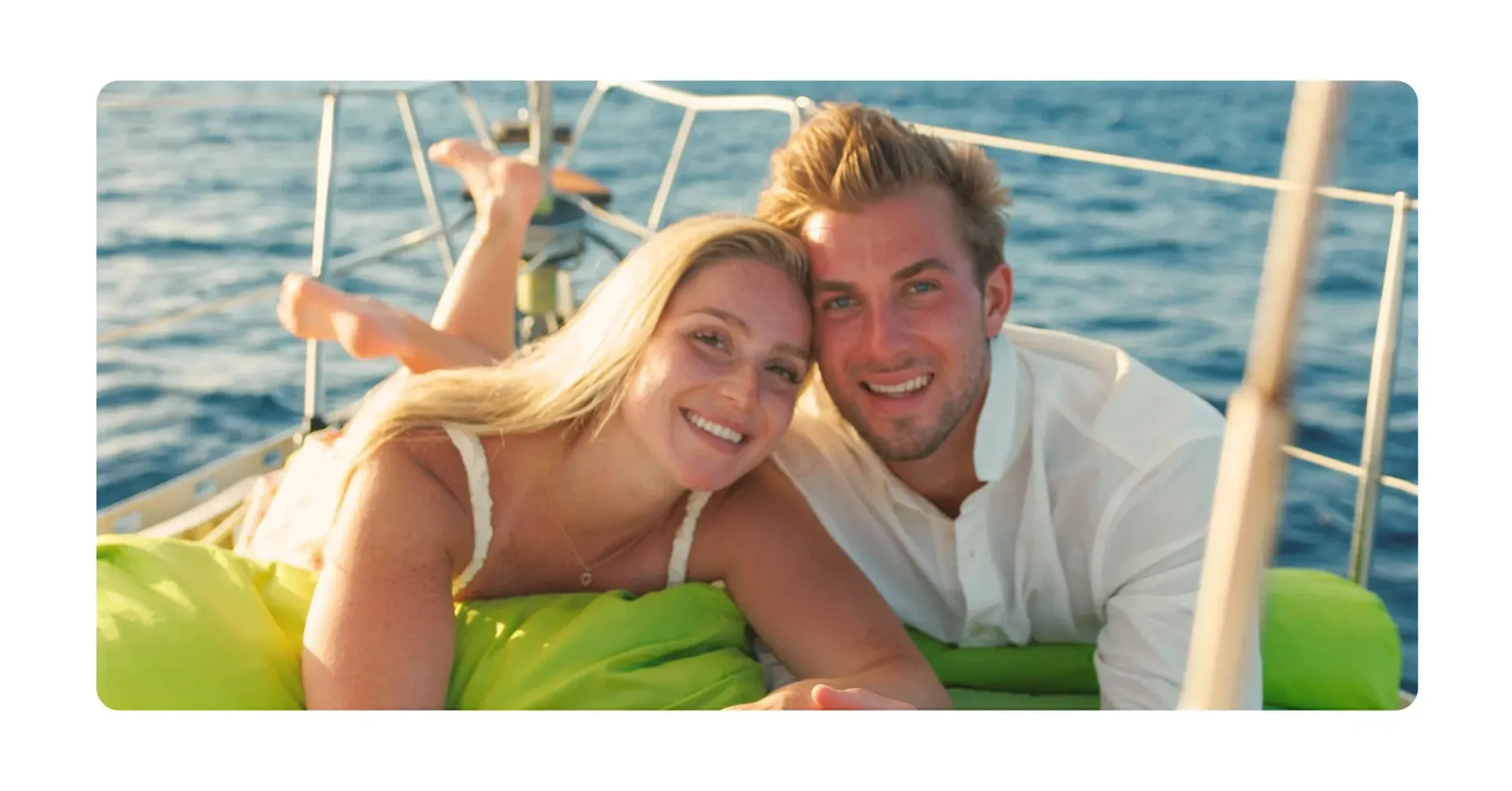 romantic couple on sailing yacht Galaxie at sunset cruise Curacao