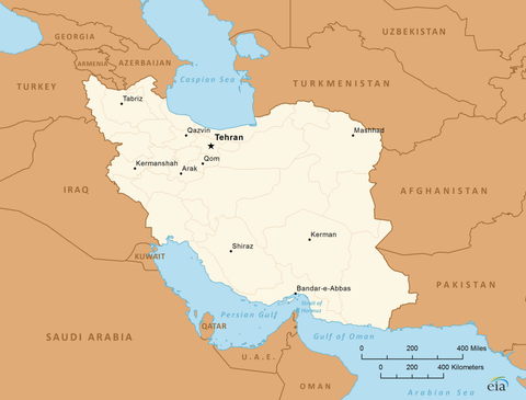 Карта Ирана, Персидский залив, Каспийское море, Ближний Восток,
