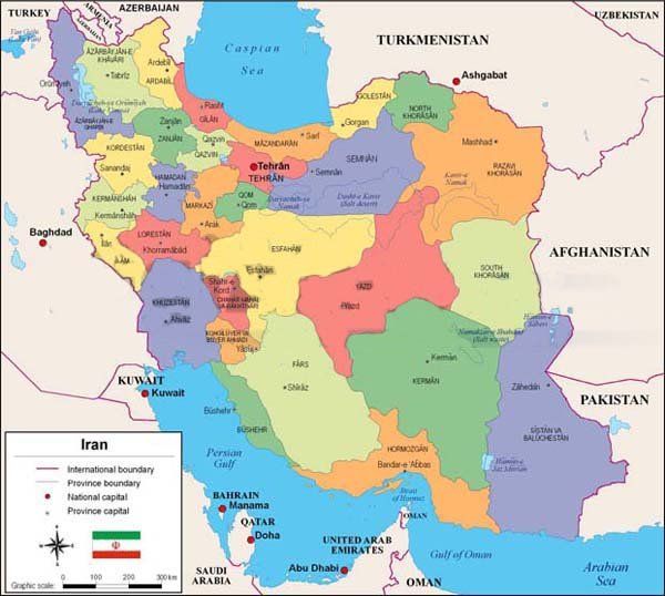 Карта ирана с областями