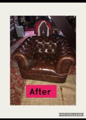 Newly upholstered brown leather chair