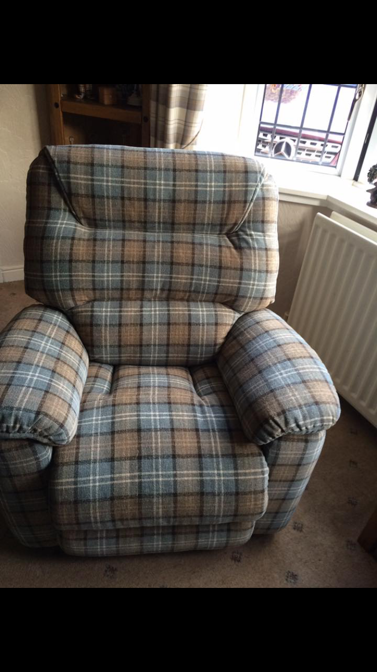 Chair with dark tartan upholstery