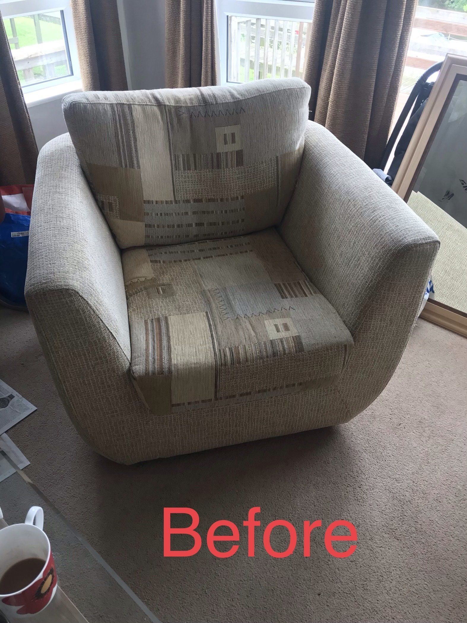 Neutral coloured patchwork patterned chair