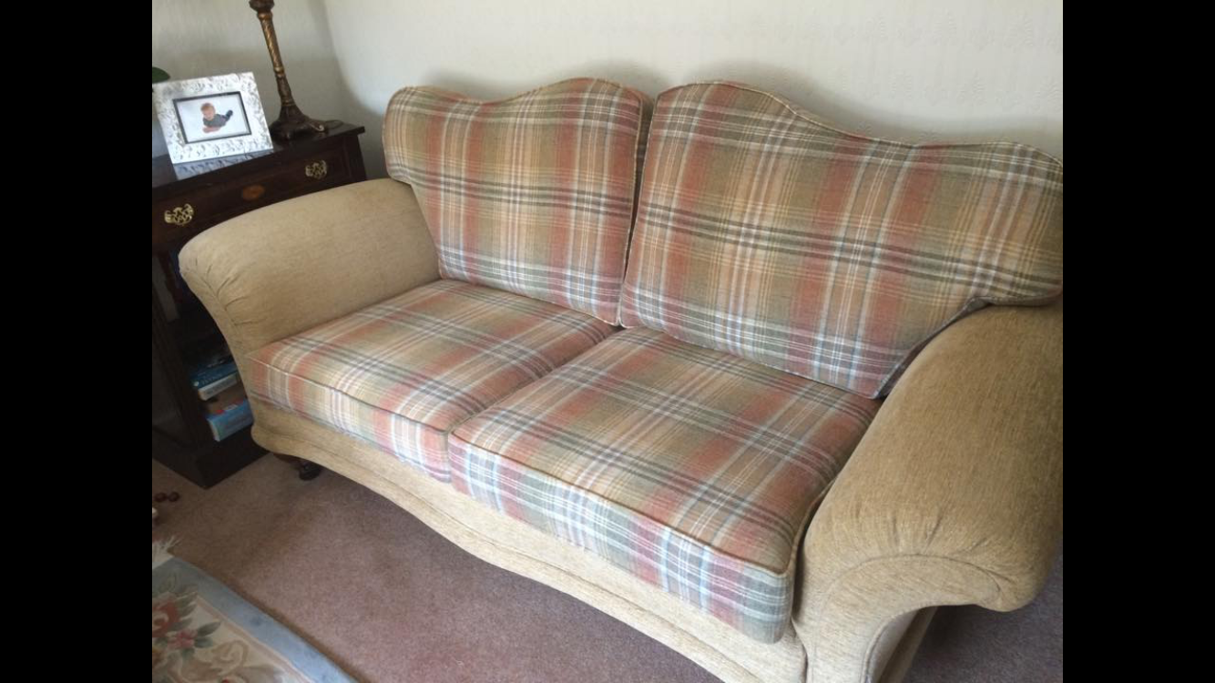 Sofa with a colourful check pattern