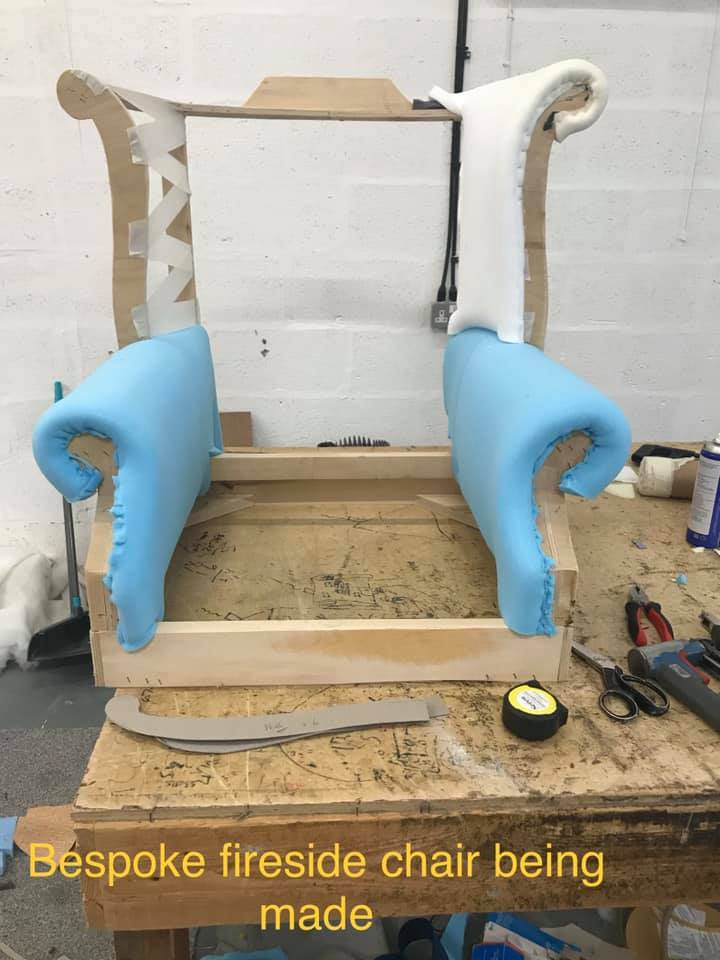 Chair in the process of being upholstered in a workshop