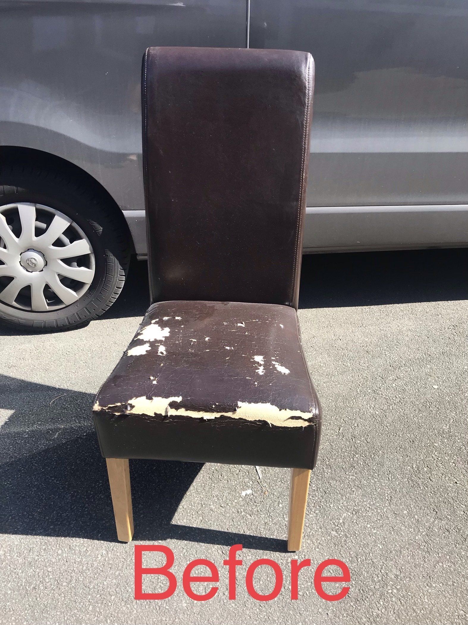 Damaged brown dining room chair outside