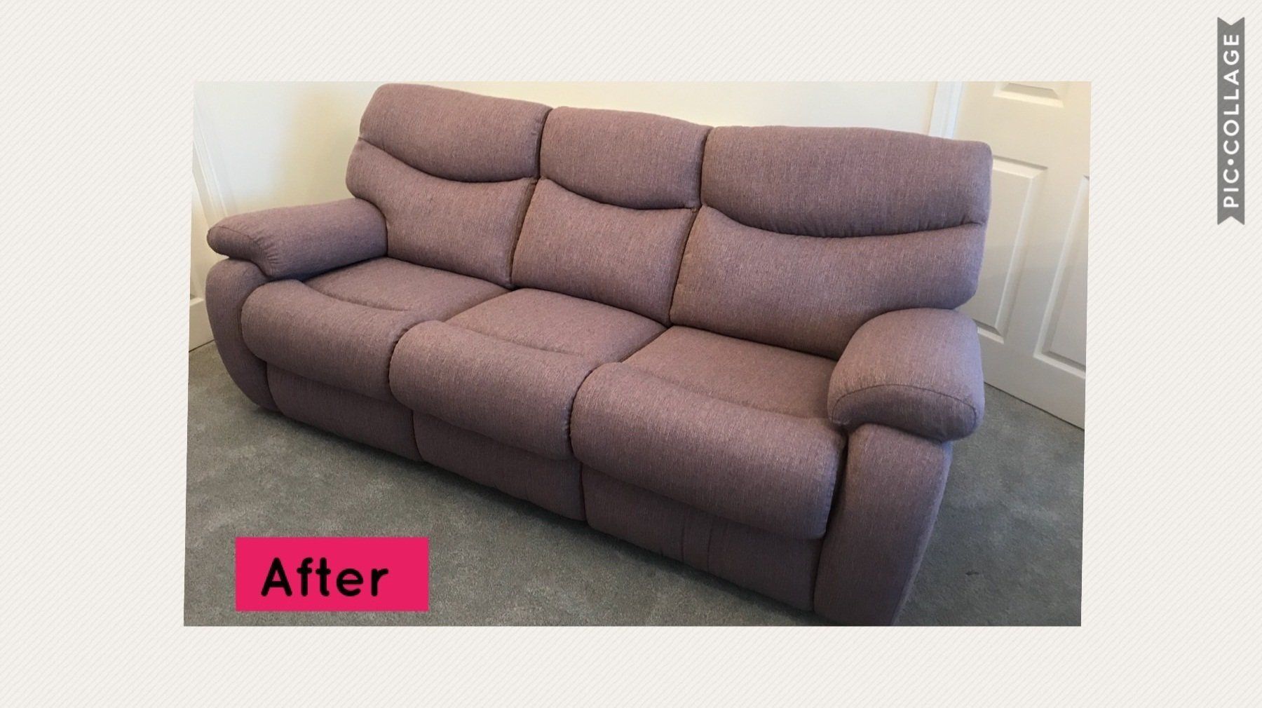 Light purple sofa on a green carpet