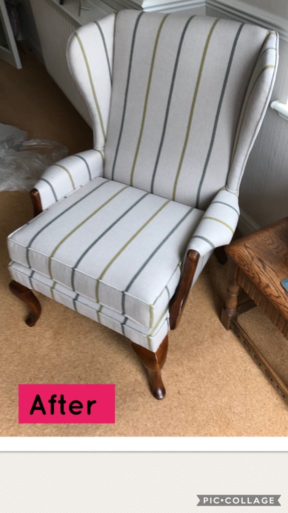 Chair with striped upholstery