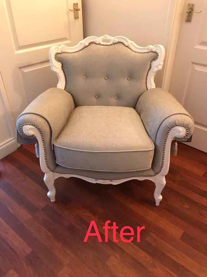 White and grey wooden armchair