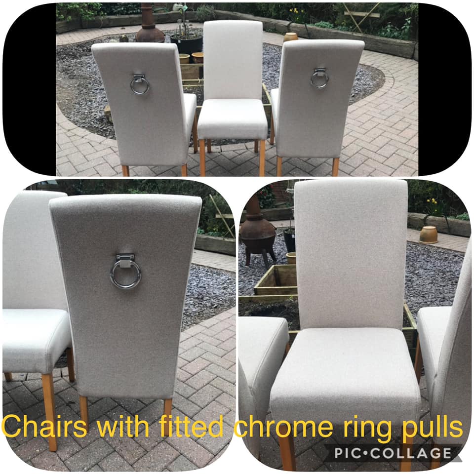 Light coloured dining room chairs arranged outside