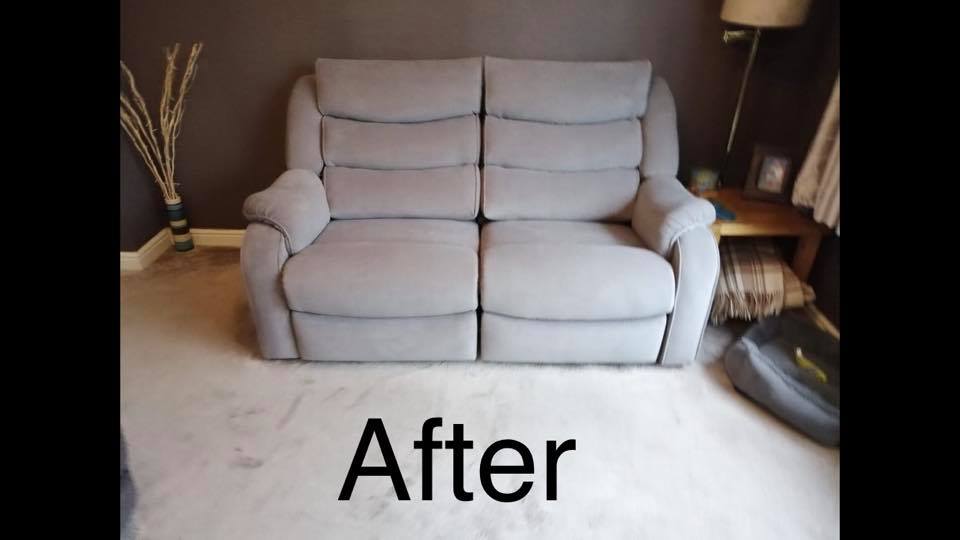A newly upholstered light coloured sofa