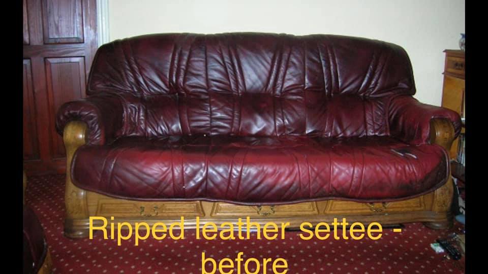 Damage to red leather sofa