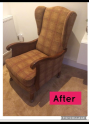 Side view of brown checked chair