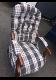Blue and white check patterned chair