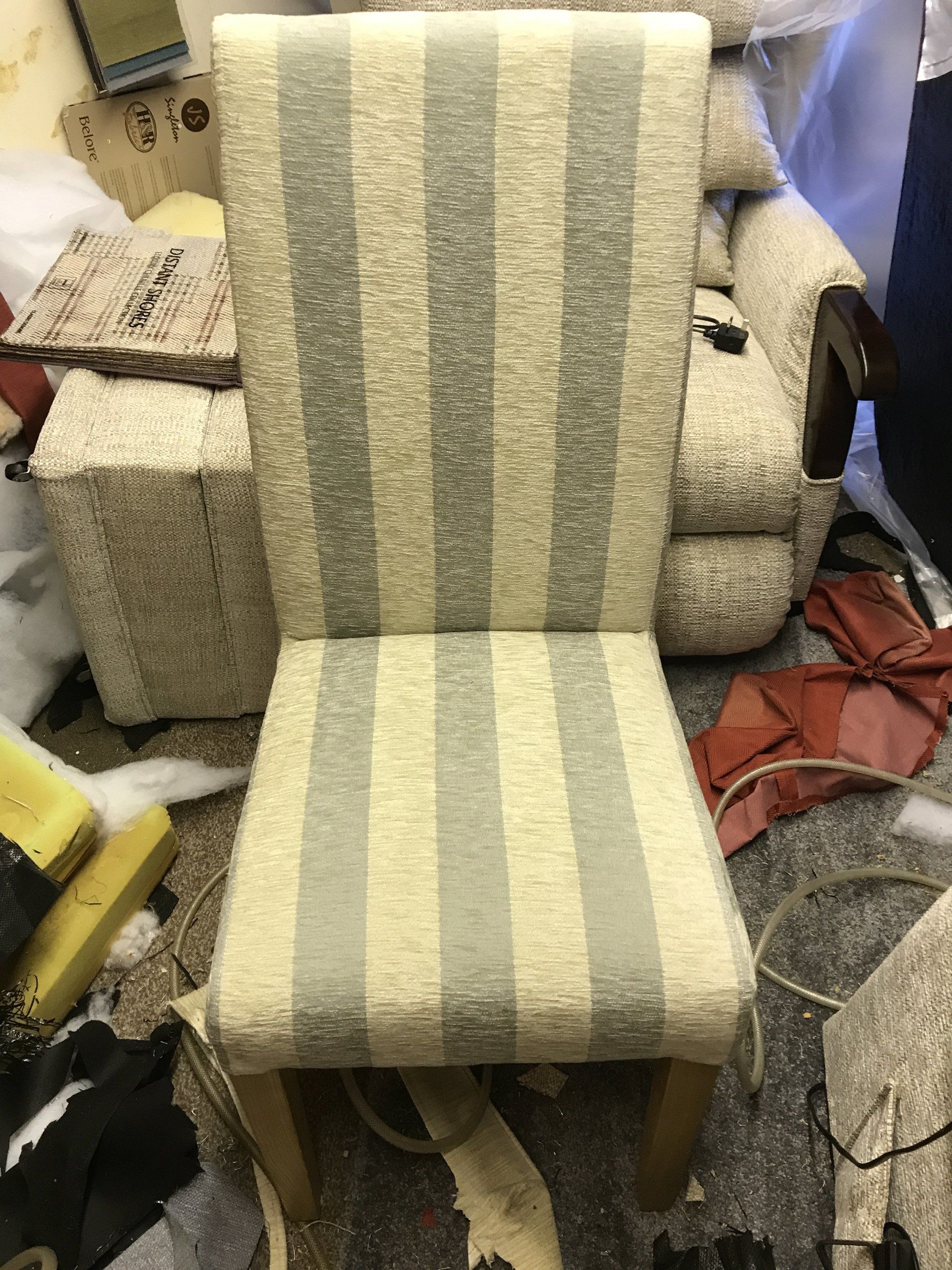 Chair with striped upholstery