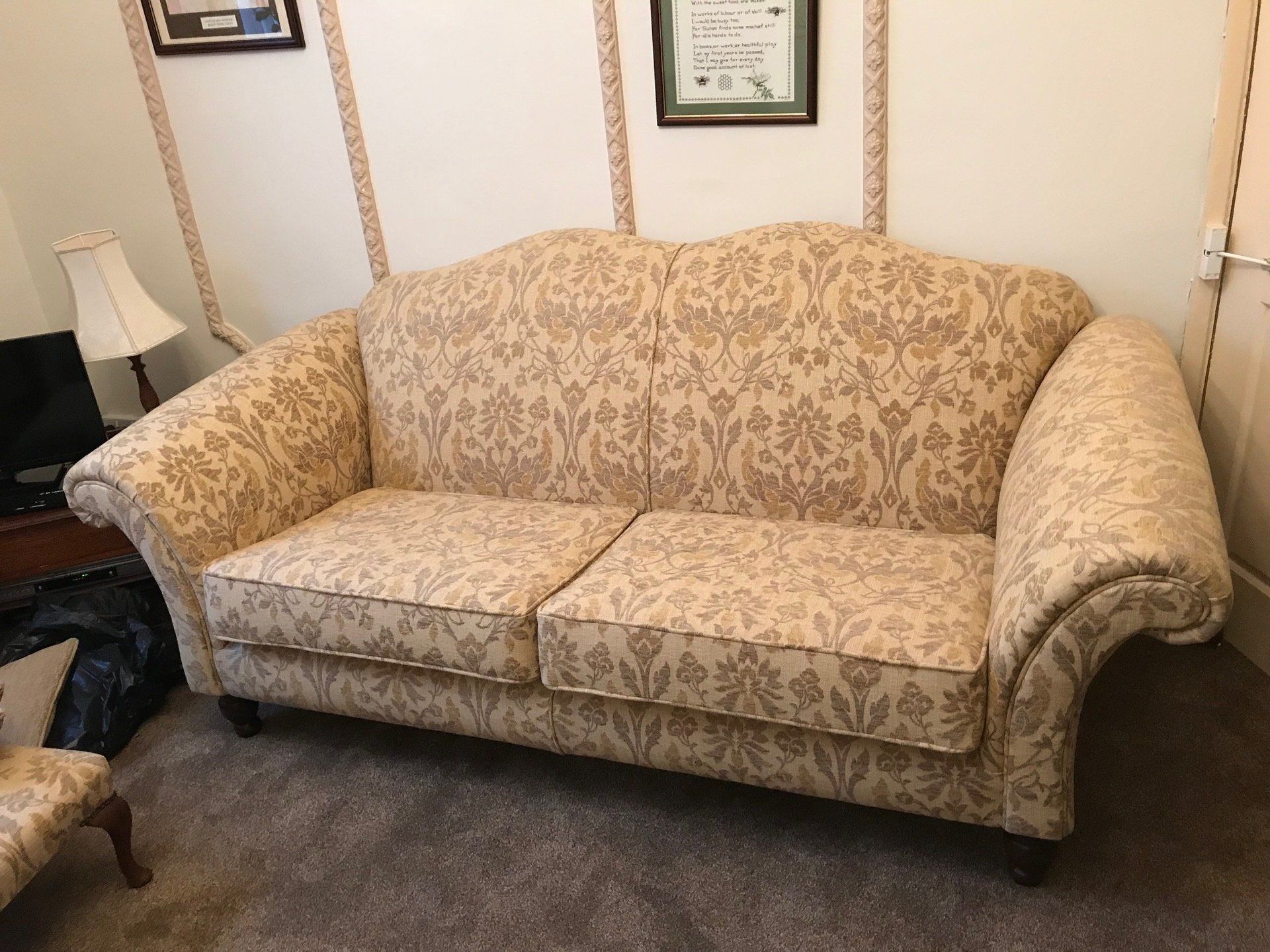 Patterned beige sofa
