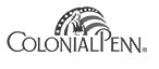a black and white logo for colonial penn with a rooster on it .