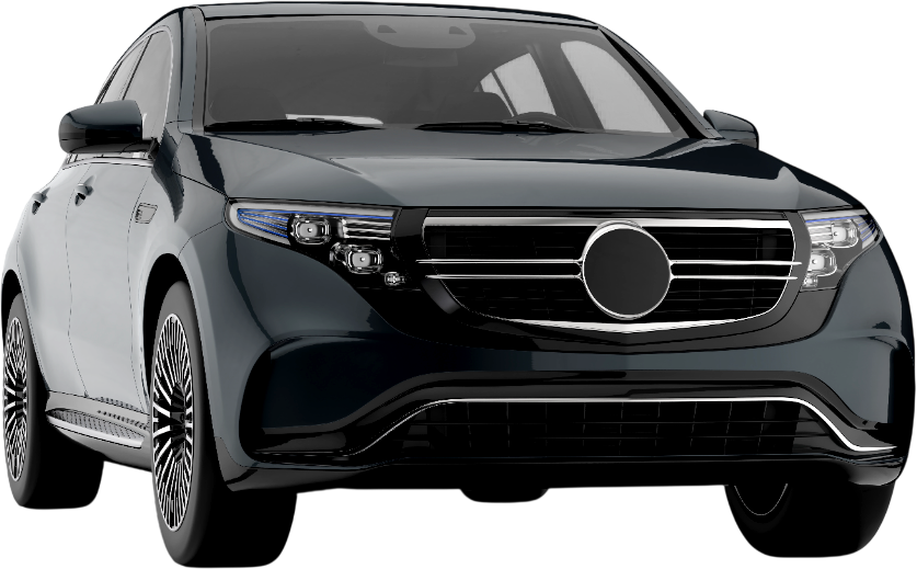 Dark grey car with tinted windows.