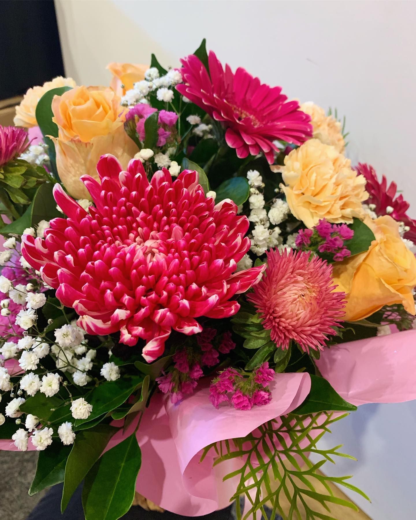 Close-up of a Bouquet With Pink, Orange, and Yellow Flowers — Ivy Lane Flowers & Gifts in Birtinya, QLD