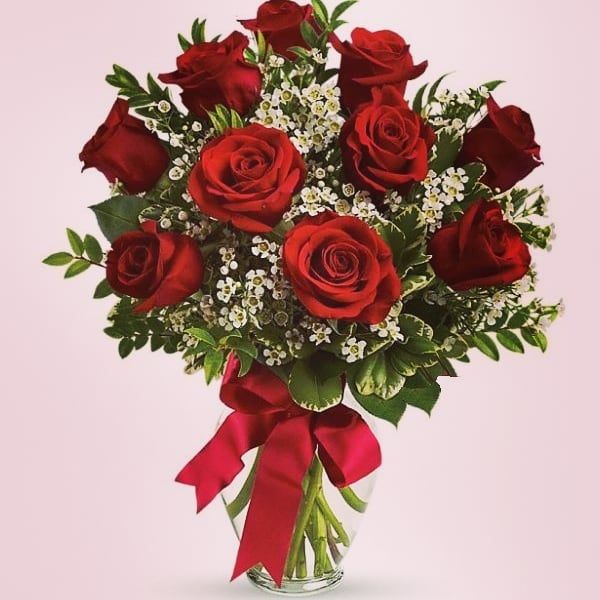 A Vase Filled with Red Roses and Baby's Breath — Ivy Lane Flowers & Gifts in Mooloolaba, QLD