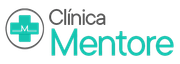 Logotipo da Clínica Mentore, apresentando uma cruz turquesa dentro de um círculo e o nome em cinza e turquesa.