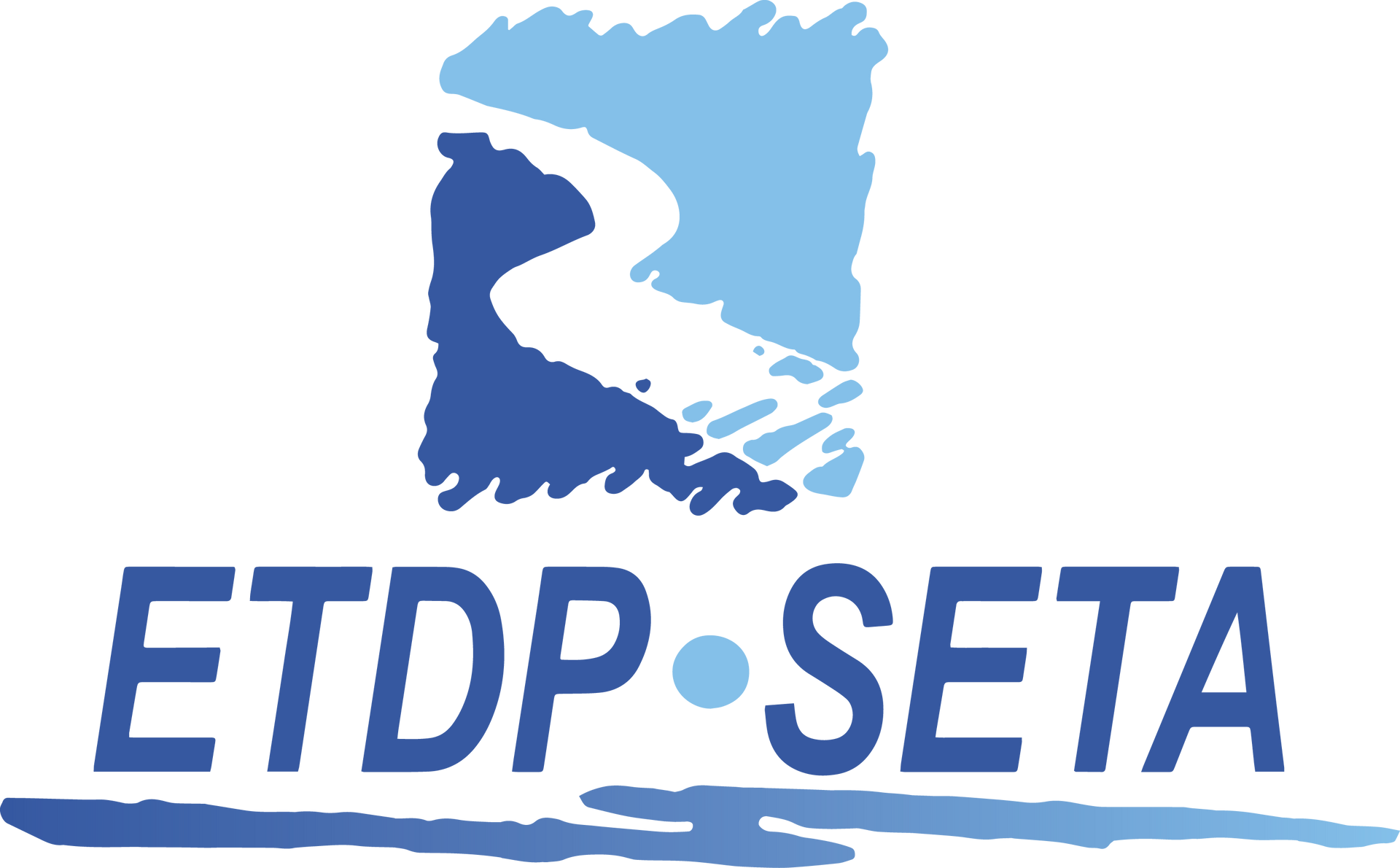Logo for the ETDP SETA, featuring a stylized blue river in a square with the words