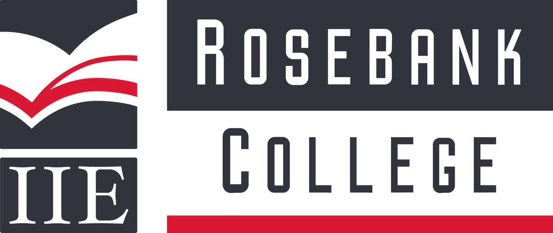 Rosebank College logo. Dark blue, red, and white.