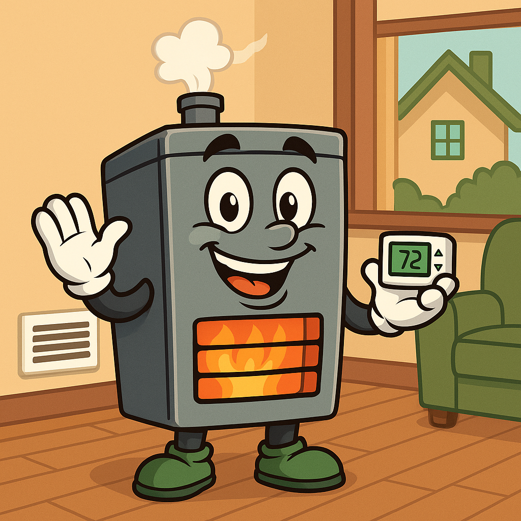 CARTOON FURNACE HOLDING THERMOSTAT