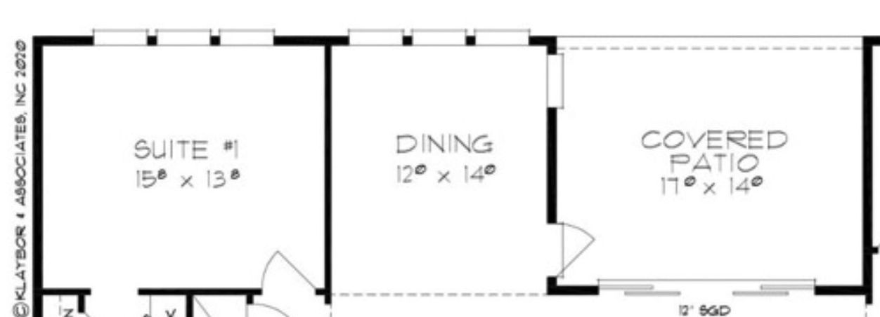 A floor plan of a house with a covered patio