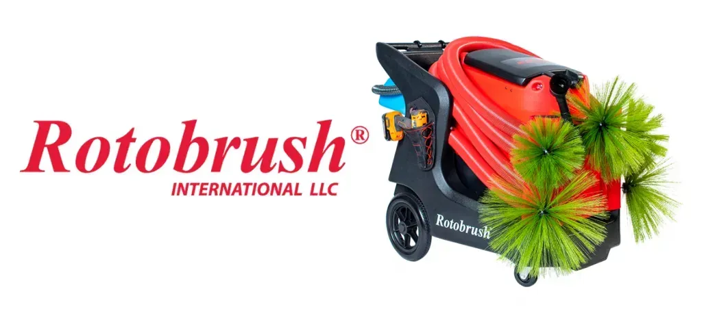 The logo for rotobrush international llc is red and white.