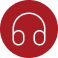 A pair of headphones in a red circle on a white background.