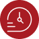 A clock icon in a red circle on a white background.