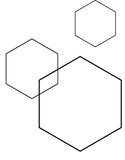 A black and white drawing of three hexagons on a white background.