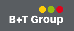 Le logo du groupe b+t est sur fond gris